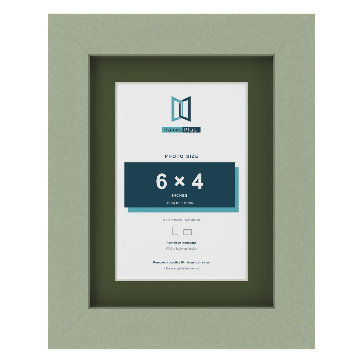 Green 8 x 6 inch picture frame with a green mount for a 6 x 4 inch photo