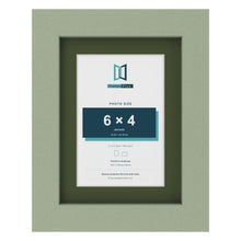Green 8 x 6 inch picture frame with a green mount for a 6 x 4 inch photo