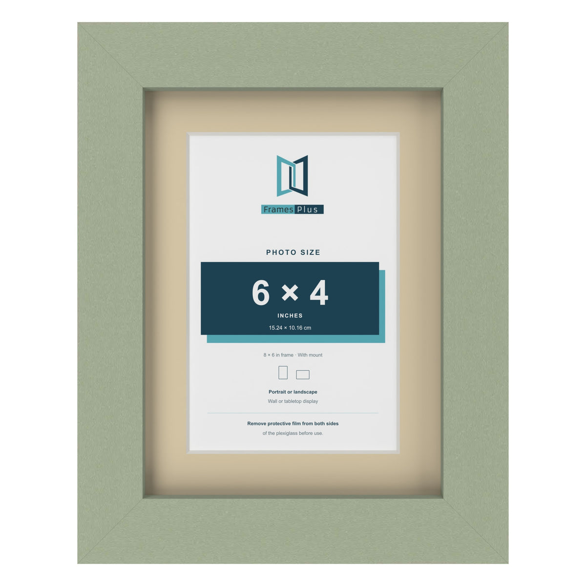 Green 8 x 6 inch picture frame with an ivory mount for a 6 x 4 inch photo