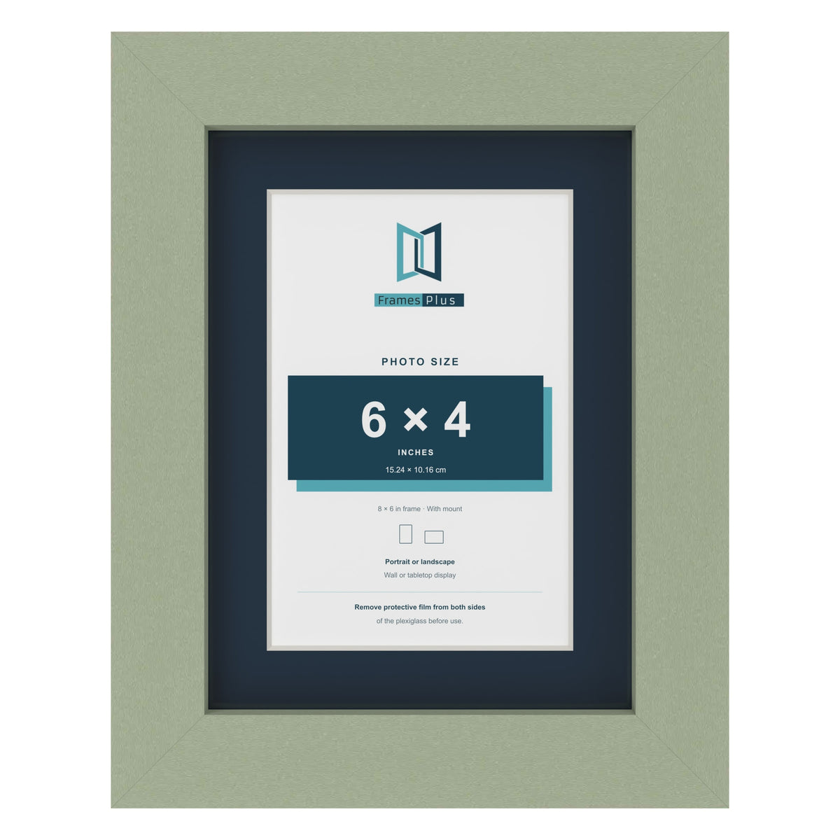 Green 8 x 6 inch picture frame with a Pacific Blue mount for a 6 x 4 inch photo