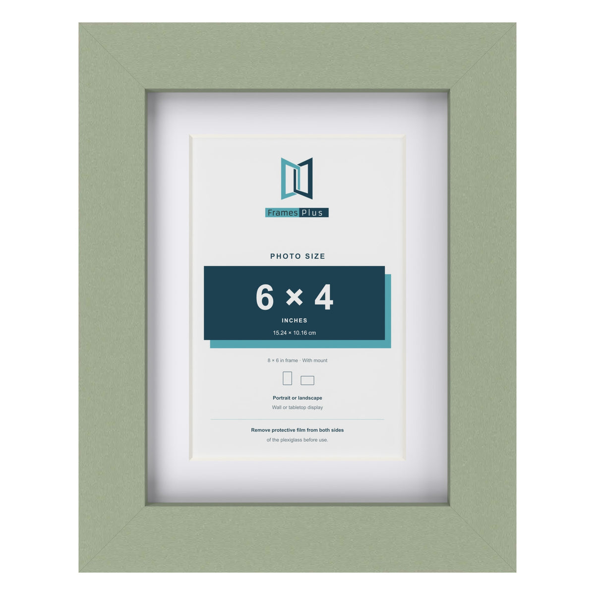 Green 8 x 6 inch picture frame with a white mount for a 6 x 4 inch photo