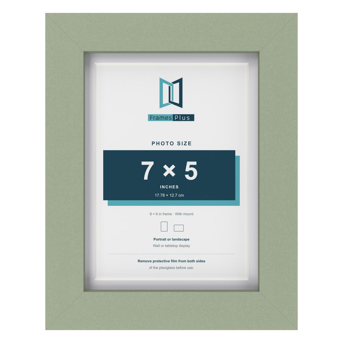 Green 8 x 6 inch picture frame with a white mount for a 7 x 5 inch photo