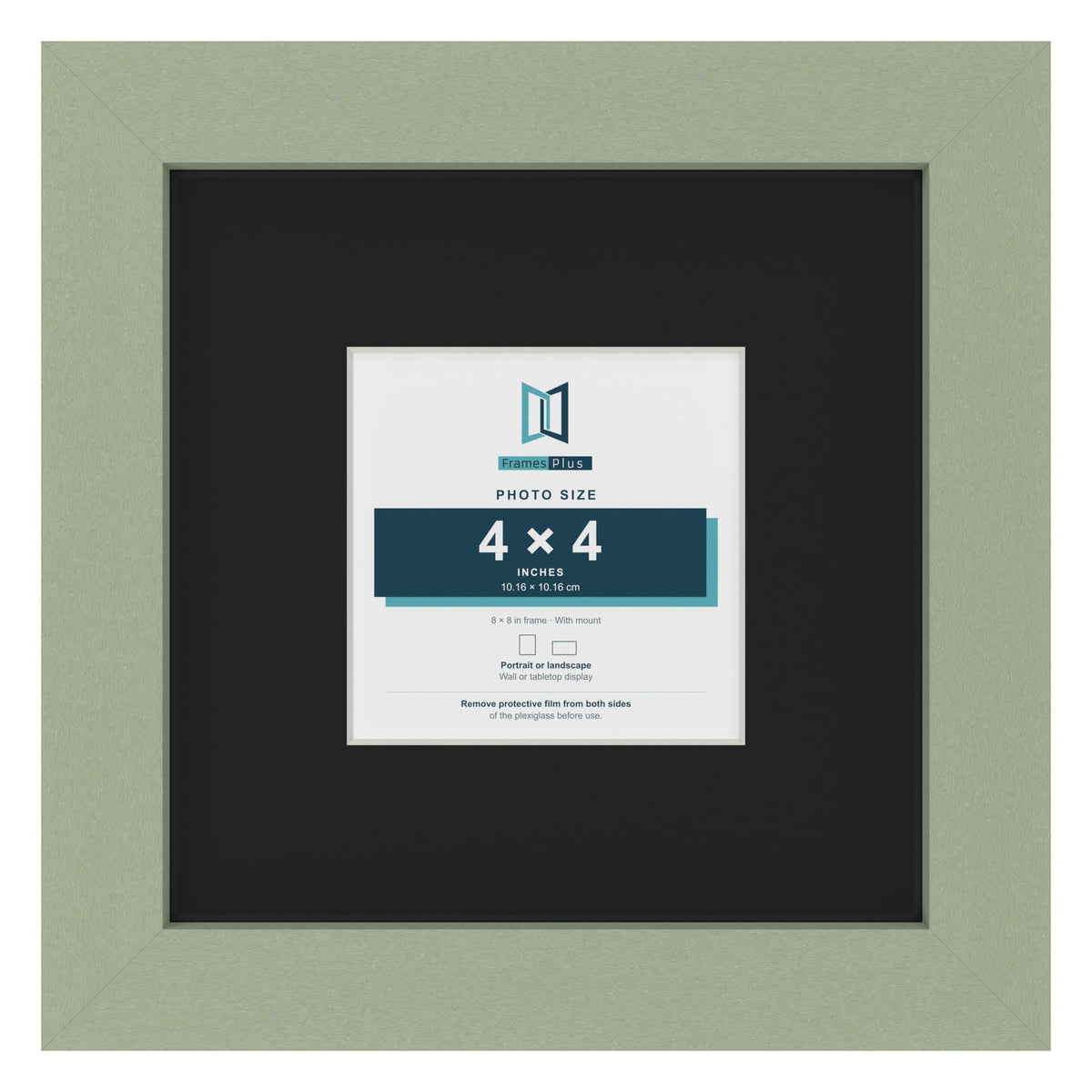 Green 8 x 8 inch picture frame with a black mount for a 4 x 4 inch photo