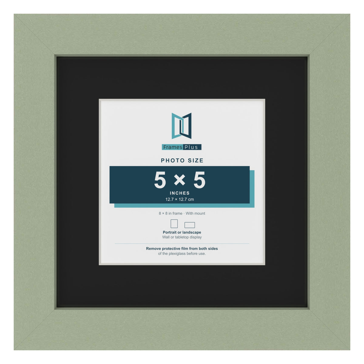 Green 8 x 8 inch picture frame with a black mount for a 5 x 5 inch photo