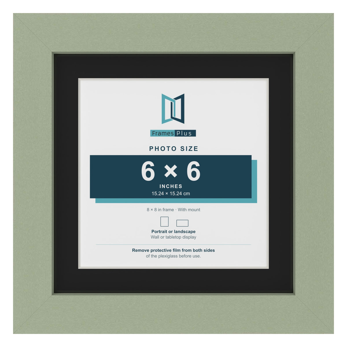Green 8 x 8 inch picture frame with a black mount for a 6 x 6 inch photo