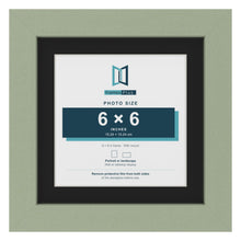 Green 8 x 8 inch picture frame with a black mount for a 6 x 6 inch photo