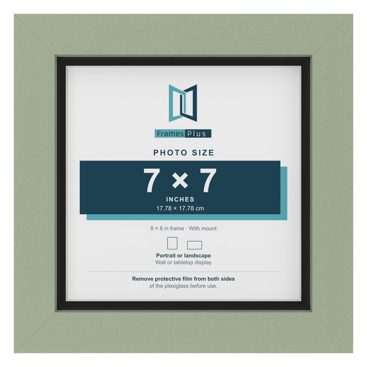 Green 8 x 8 inch picture frame with a black mount for a 7 x 7 inch photo