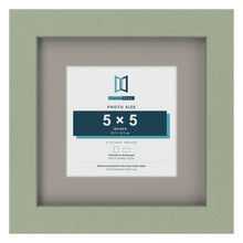 Green 8 x 8 inch picture frame with a Dawn Grey mount for a 5 x 5 inch photo