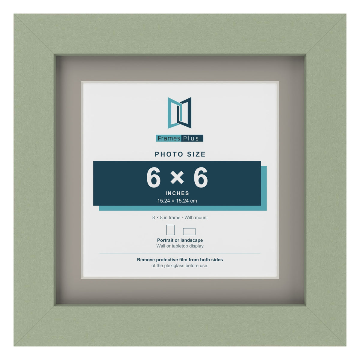 Green 8 x 8 inch picture frame with a Dawn Grey mount for a 6 x 6 inch photo