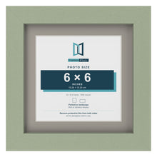 Green 8 x 8 inch picture frame with a Dawn Grey mount for a 6 x 6 inch photo