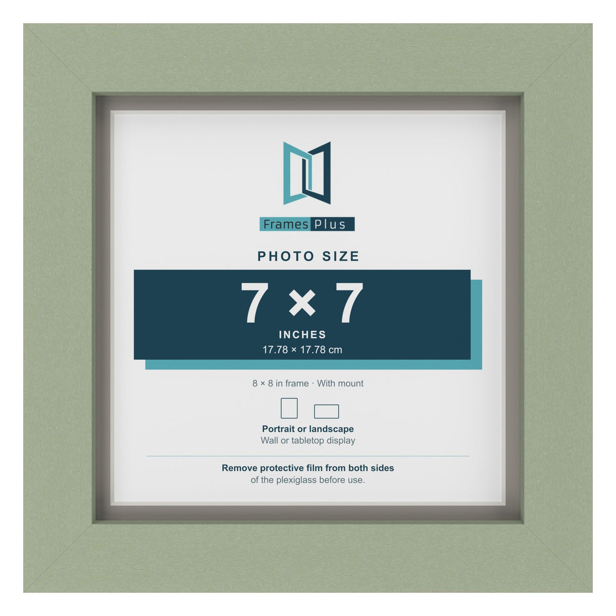 Green 8 x 8 inch picture frame with a Dawn Grey mount for a 7 x 7 inch photo