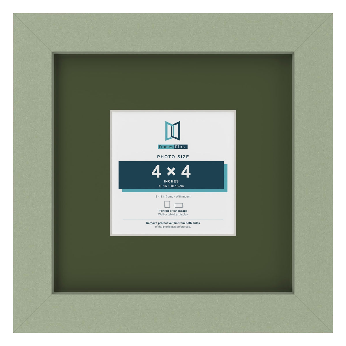 Green 8 x 8 inch picture frame with a green mount for a 4 x 4 inch photo