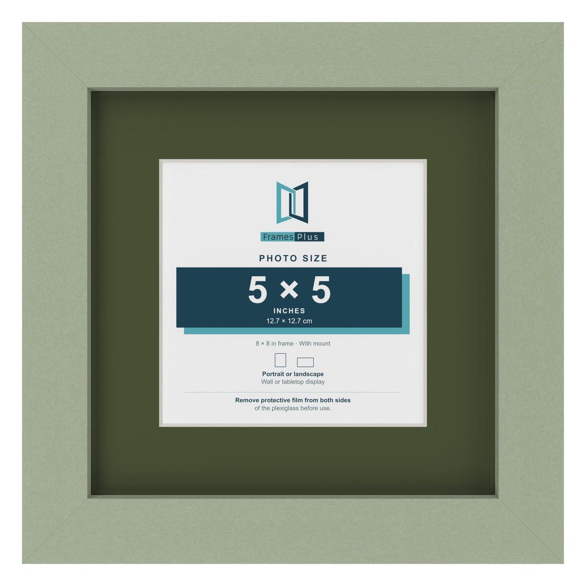 Green 8 x 8 inch picture frame with a green mount for a 5 x 5 inch photo