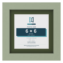 Green 8 x 8 inch picture frame with a green mount for a 6 x 6 inch photo