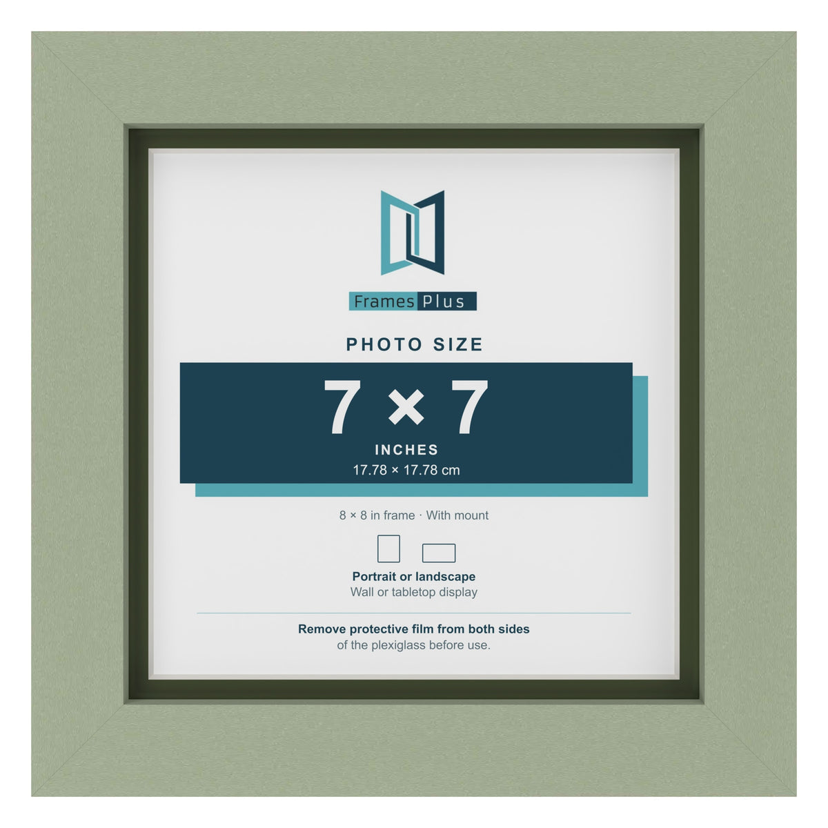 Green 8 x 8 inch picture frame with a green mount for a 7 x 7 inch photo