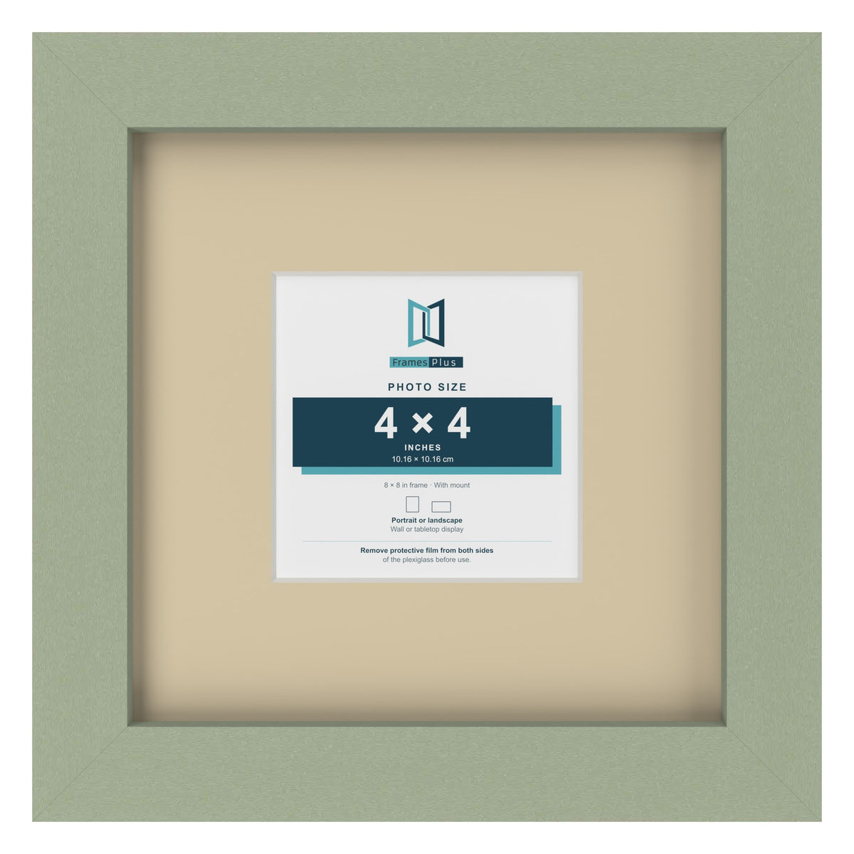 Green 8 x 8 inch picture frame with an ivory mount for a 4 x 4 inch photo