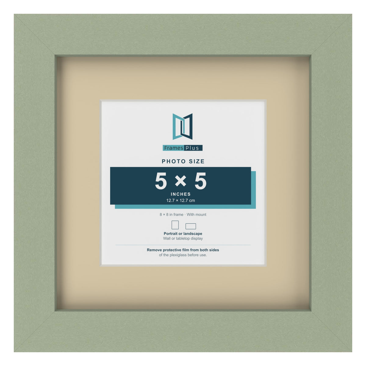 Green 8 x 8 inch picture frame with an ivory mount for a 5 x 5 inch photo