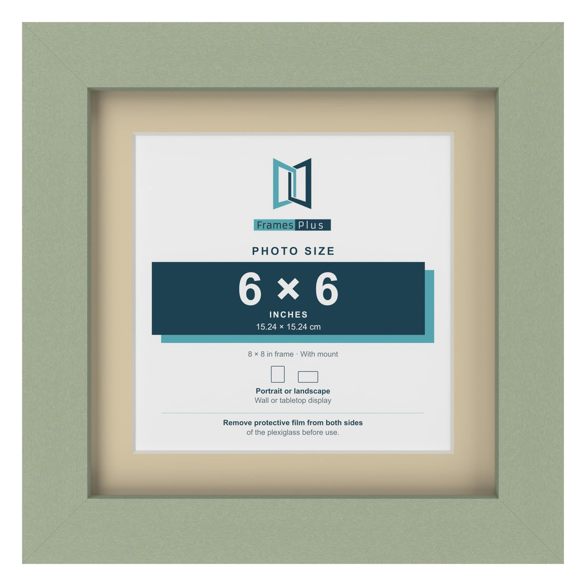 Green 8 x 8 inch picture frame with an ivory mount for a 6 x 6 inch photo