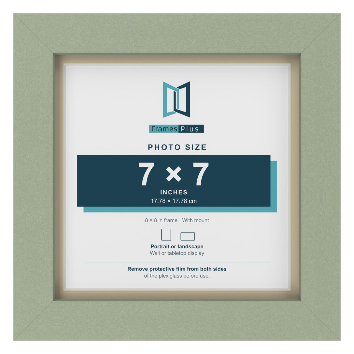 Green 8 x 8 inch picture frame with an ivory mount for a 7 x 7 inch photo