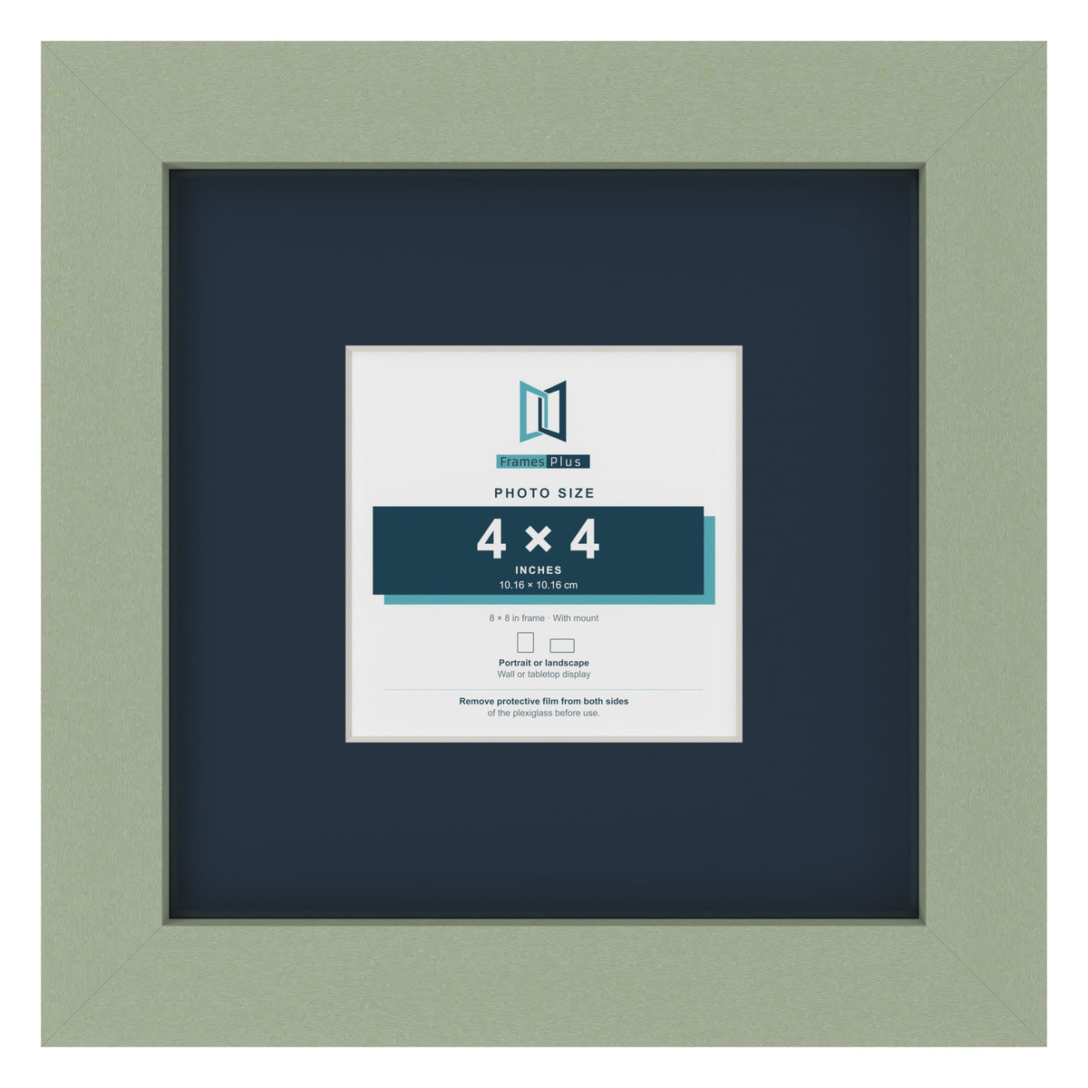 Green 8 x 8 inch picture frame with a Pacific Blue mount for a 4 x 4 inch photo