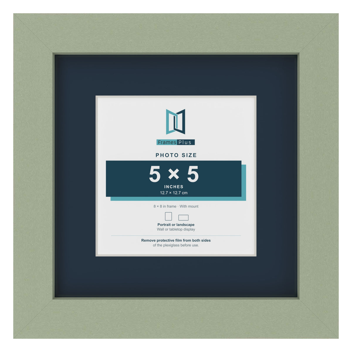 Green 8 x 8 inch picture frame with a Pacific Blue mount for a 5 x 5 inch photo