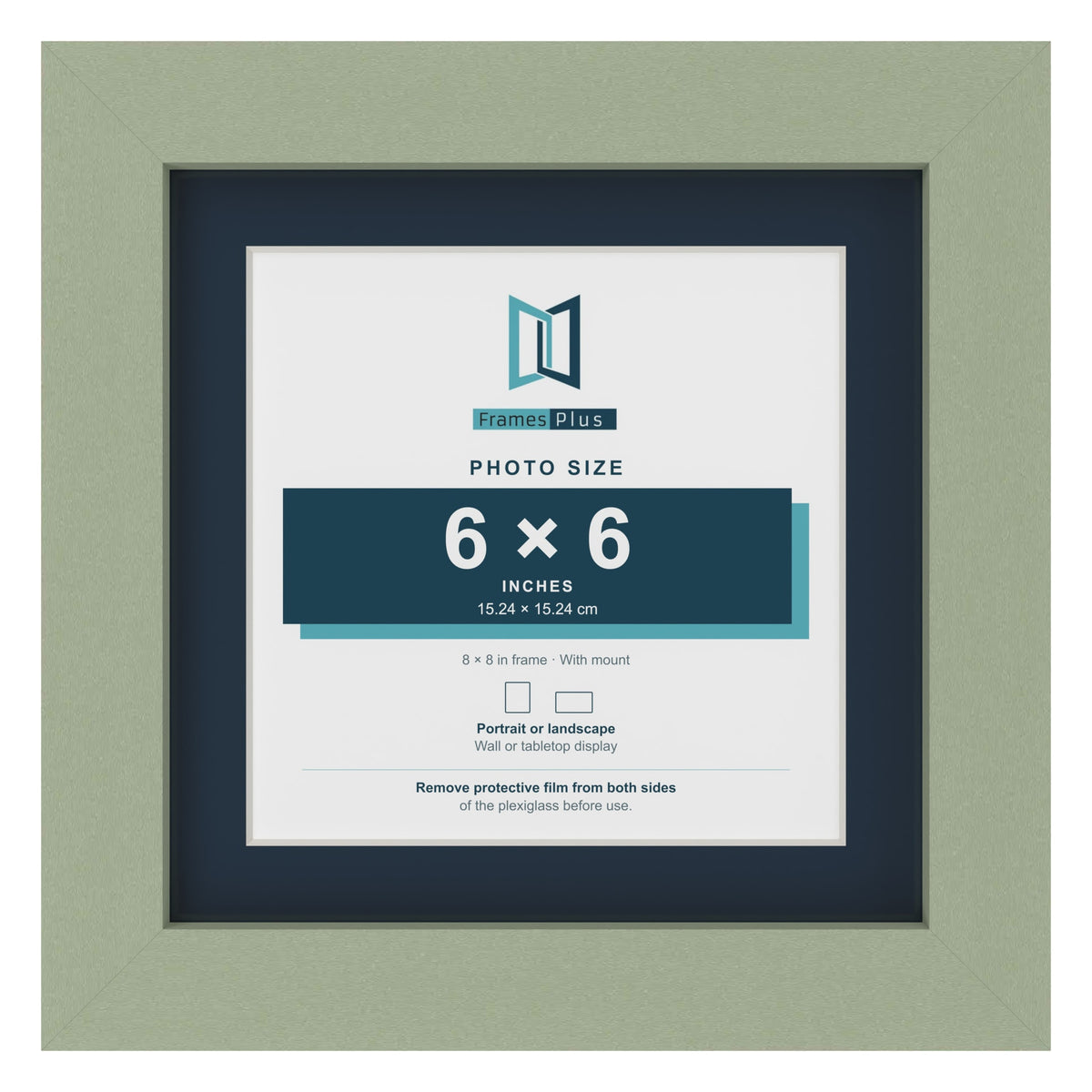 Green 8 x 8 inch picture frame with a Pacific Blue mount for a 6 x 6 inch photo