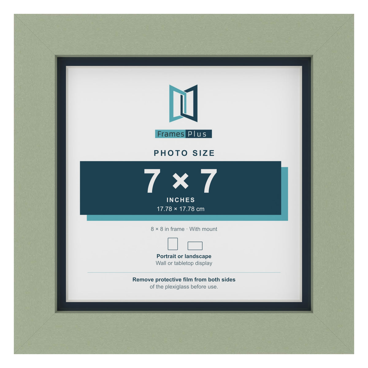 Green 8 x 8 inch picture frame with a Pacific Blue mount for a 7 x 7 inch photo