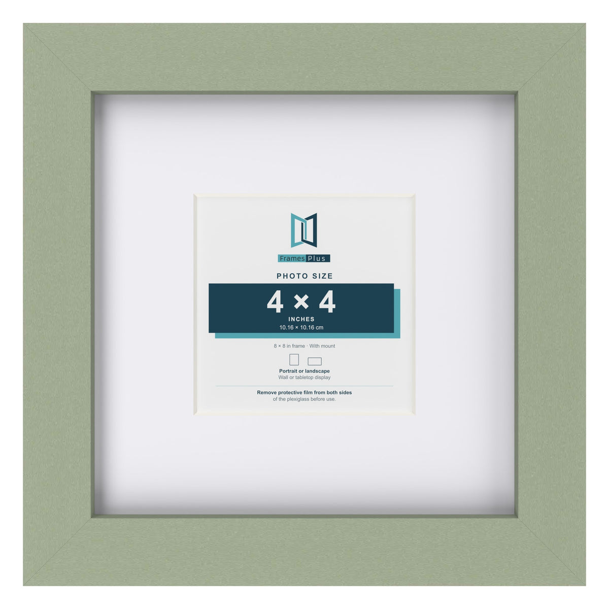 Green 8 x 8 inch picture frame with a white mount for a 4 x 4 inch photo
