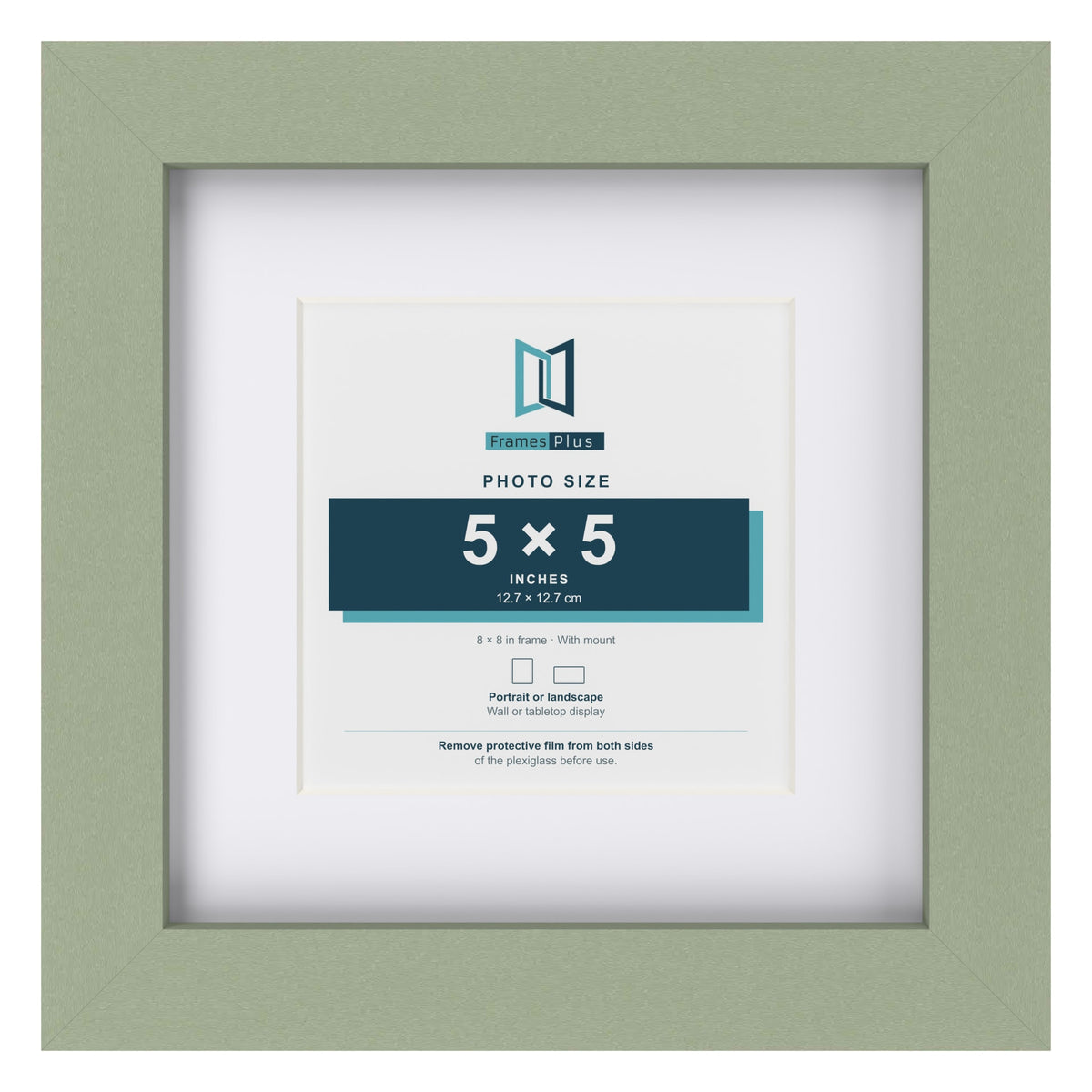 Green 8 x 8 inch picture frame with a white mount for a 5 x 5 inch photo