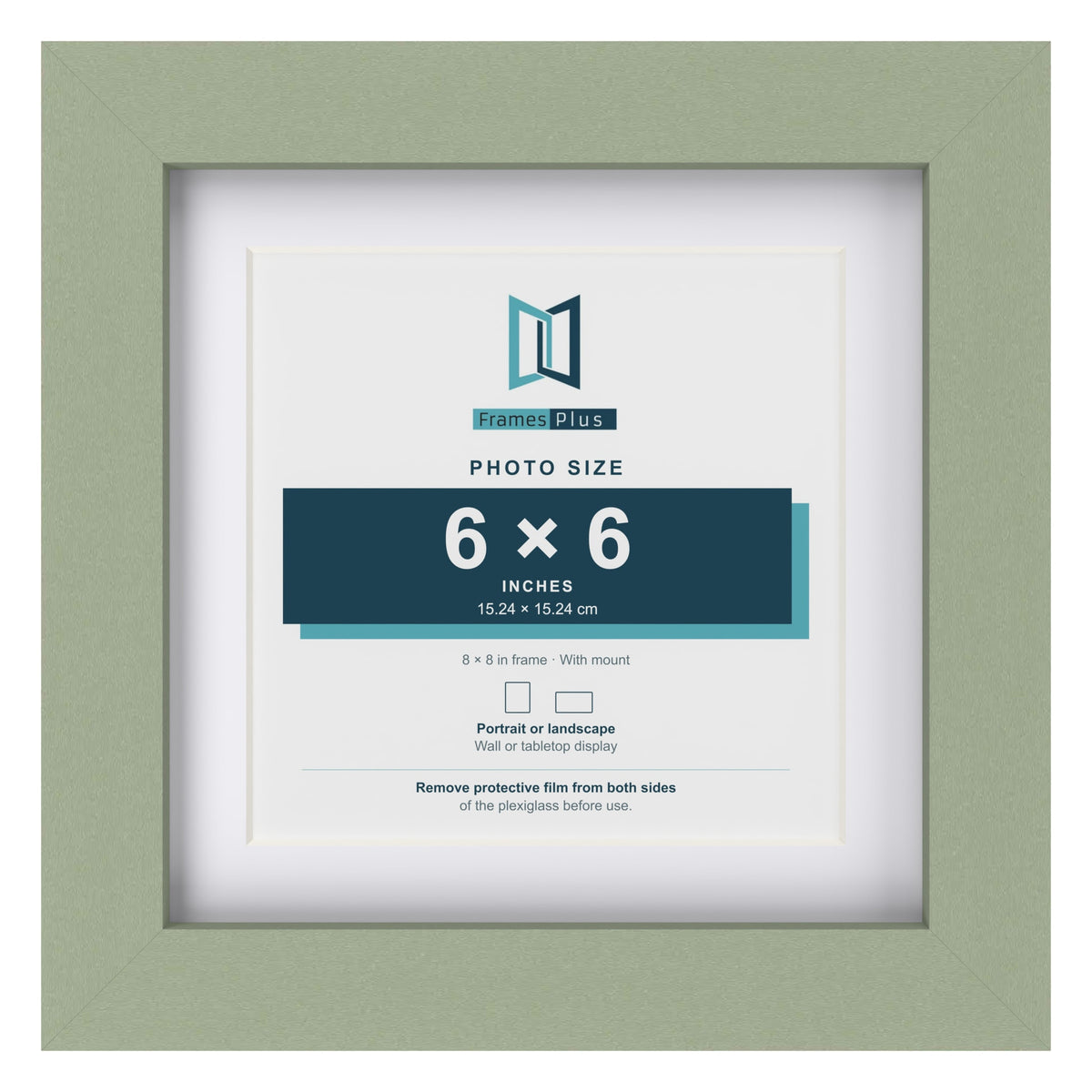Green 8 x 8 inch picture frame with a white mount for a 6 x 6 inch photo