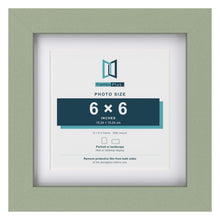 Green 8 x 8 inch picture frame with a white mount for a 6 x 6 inch photo