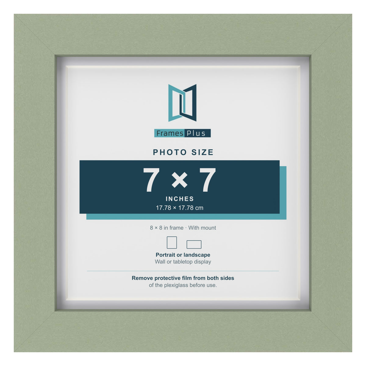 Green 8 x 8 inch picture frame with a white mount for a 7 x 7 inch photo