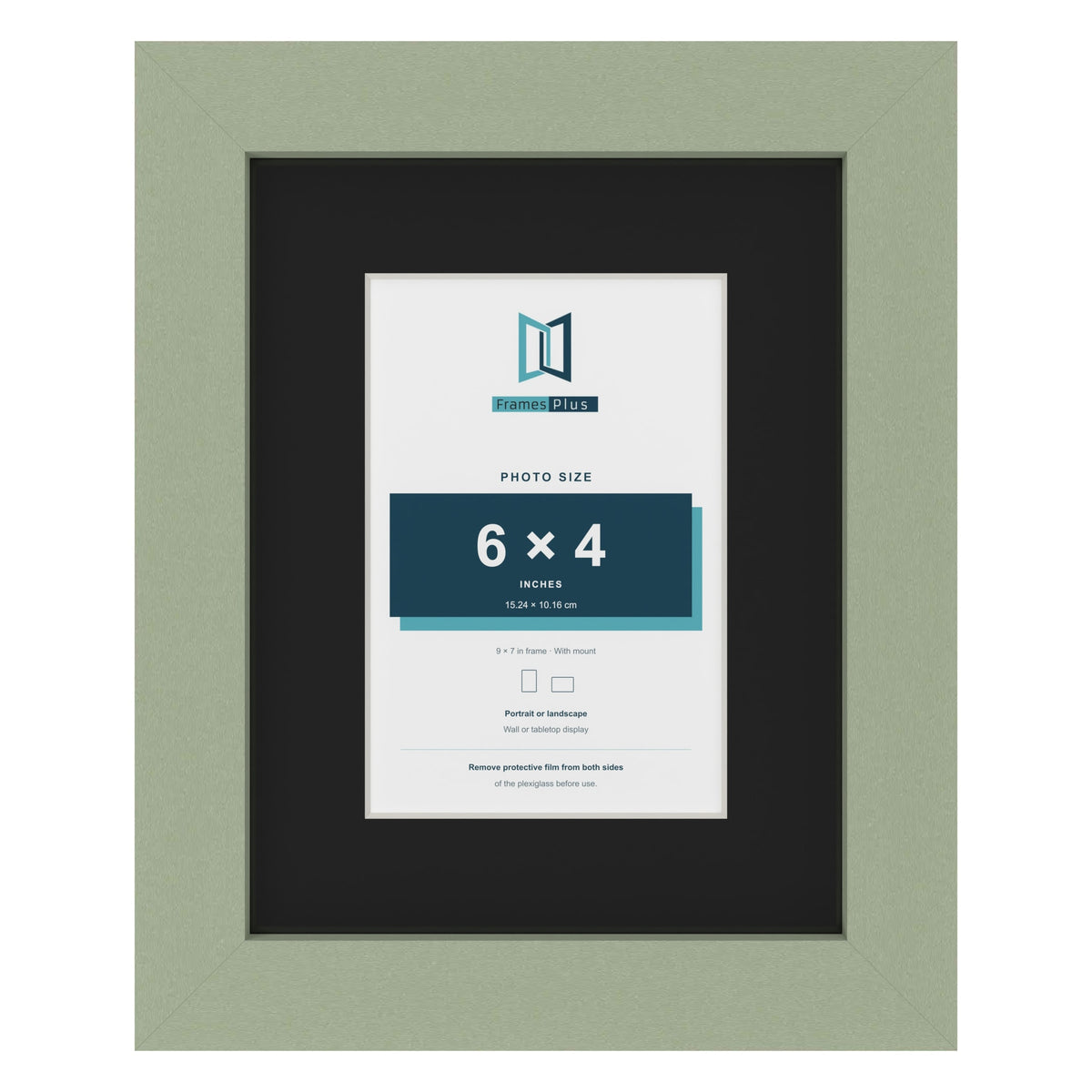Green 9 x 7 inch picture frame with a black mount for a 6 x 4 inch photo