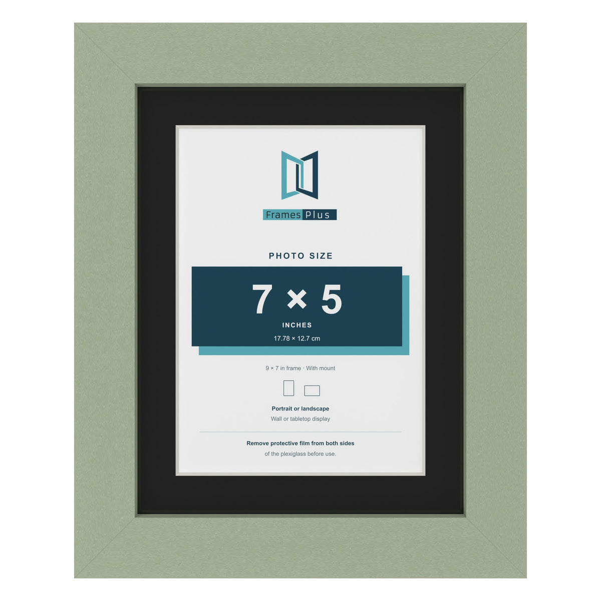 Green 9 x 7 inch picture frame with a black mount for a 7 x 5 inch photo