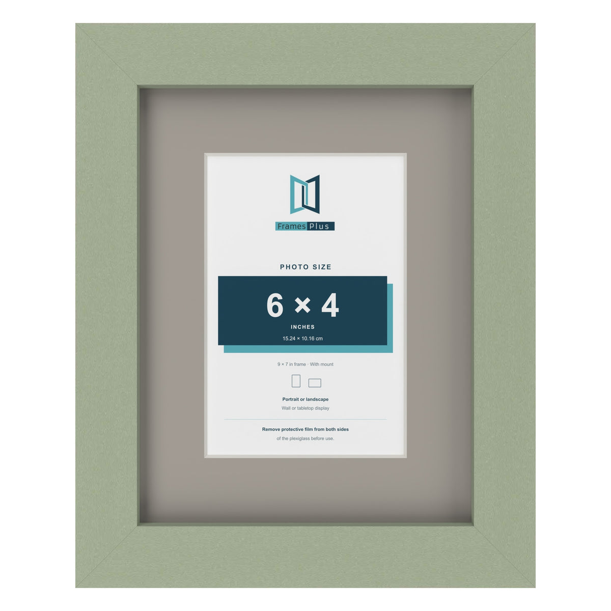 Green 9 x 7 inch picture frame with a Dawn Grey mount for a 6 x 4 inch photo