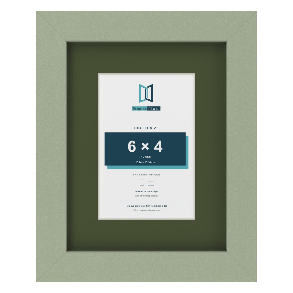 Green 9 x 7 inch picture frame with a green mount for a 6 x 4 inch photo