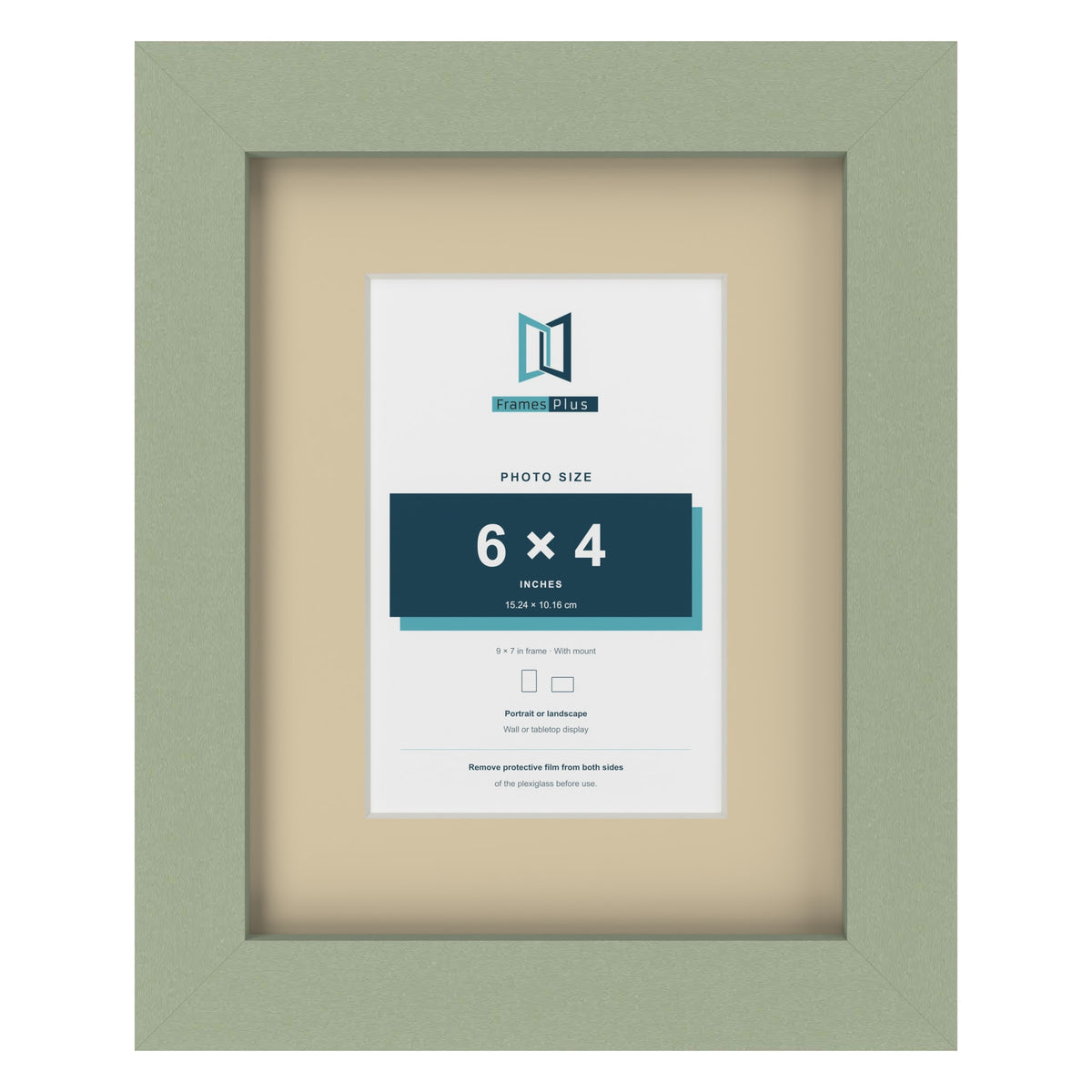 Green 9 x 7 inch picture frame with an ivory mount for a 6 x 4 inch photo