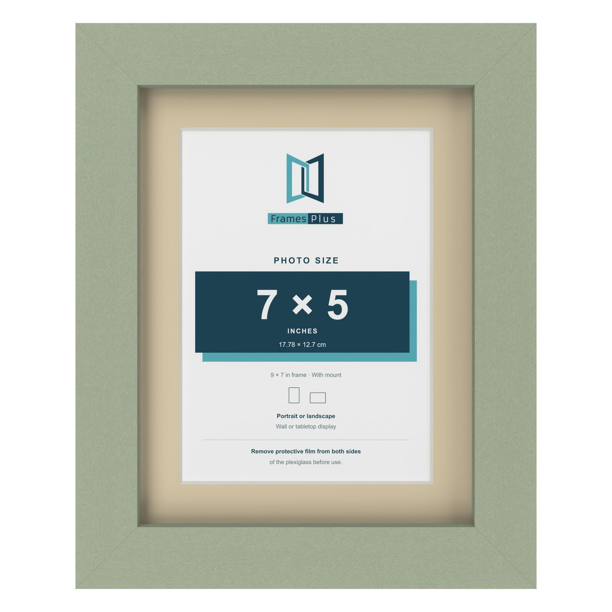 Green 9 x 7 inch picture frame with an ivory mount for a 7 x 5 inch photo