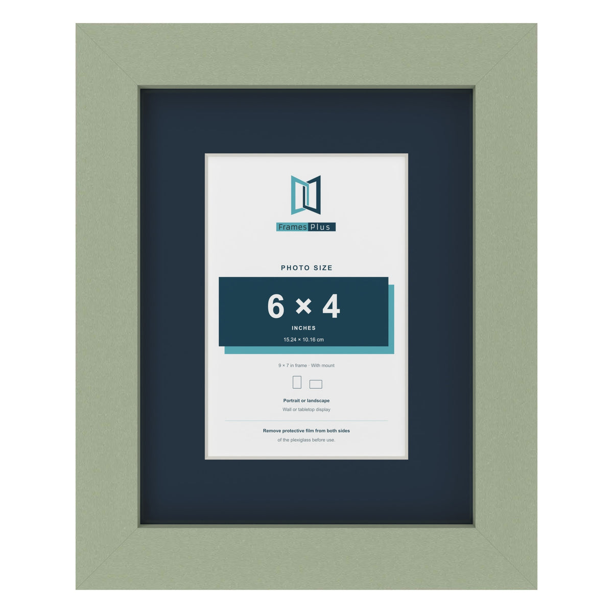 Green 9 x 7 inch picture frame with a Pacific Blue mount for a 6 x 4 inch photo