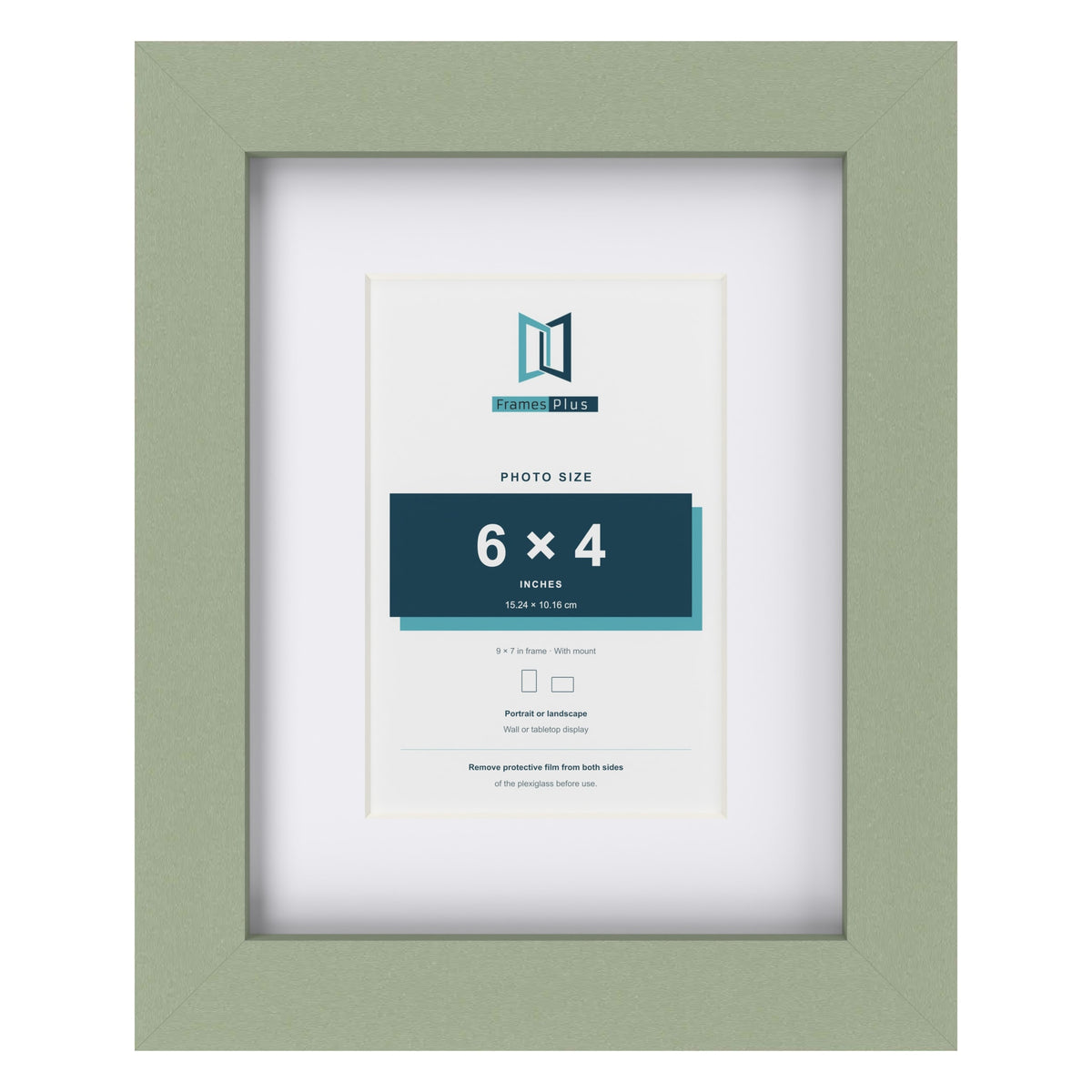 Green 9 x 7 inch picture frame with a white mount for a 6 x 4 inch photo