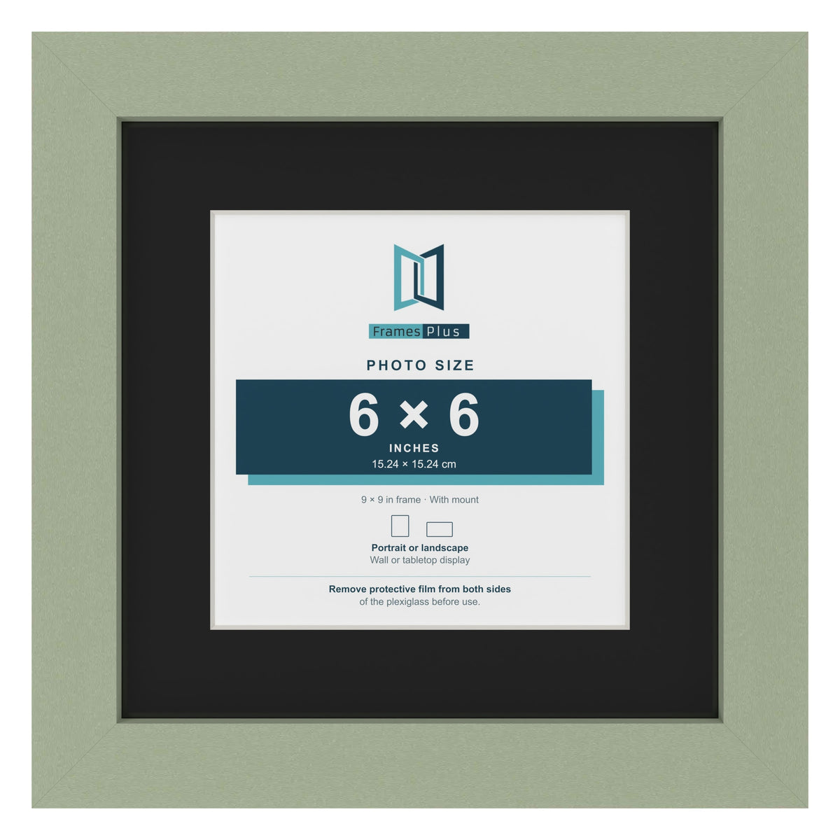 Green 9 x 9 inch picture frame with a black mount for a 6 x 6 inch photo