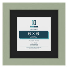 Green 9 x 9 inch picture frame with a black mount for a 6 x 6 inch photo