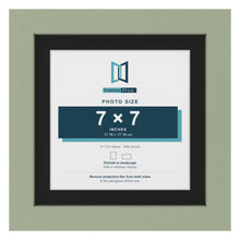 Green 9 x 9 inch picture frame with a black mount for a 7 x 7 inch photo