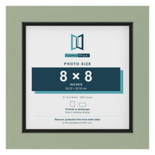 Green 9 x 9 inch picture frame with a black mount for an 8 x 8 inch photo