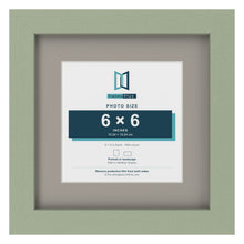 Green 9 x 9 inch picture frame with a Dawn Grey mount for a 6 x 6 inch photo