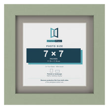 Green 9 x 9 inch picture frame with a Dawn Grey mount for a 7 x 7 inch photo