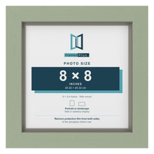 Green 9 x 9 inch picture frame with a Dawn Grey mount for an 8 x 8 inch photo