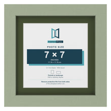Green 9 x 9 inch picture frame with a green mount for a 7 x 7 inch photo