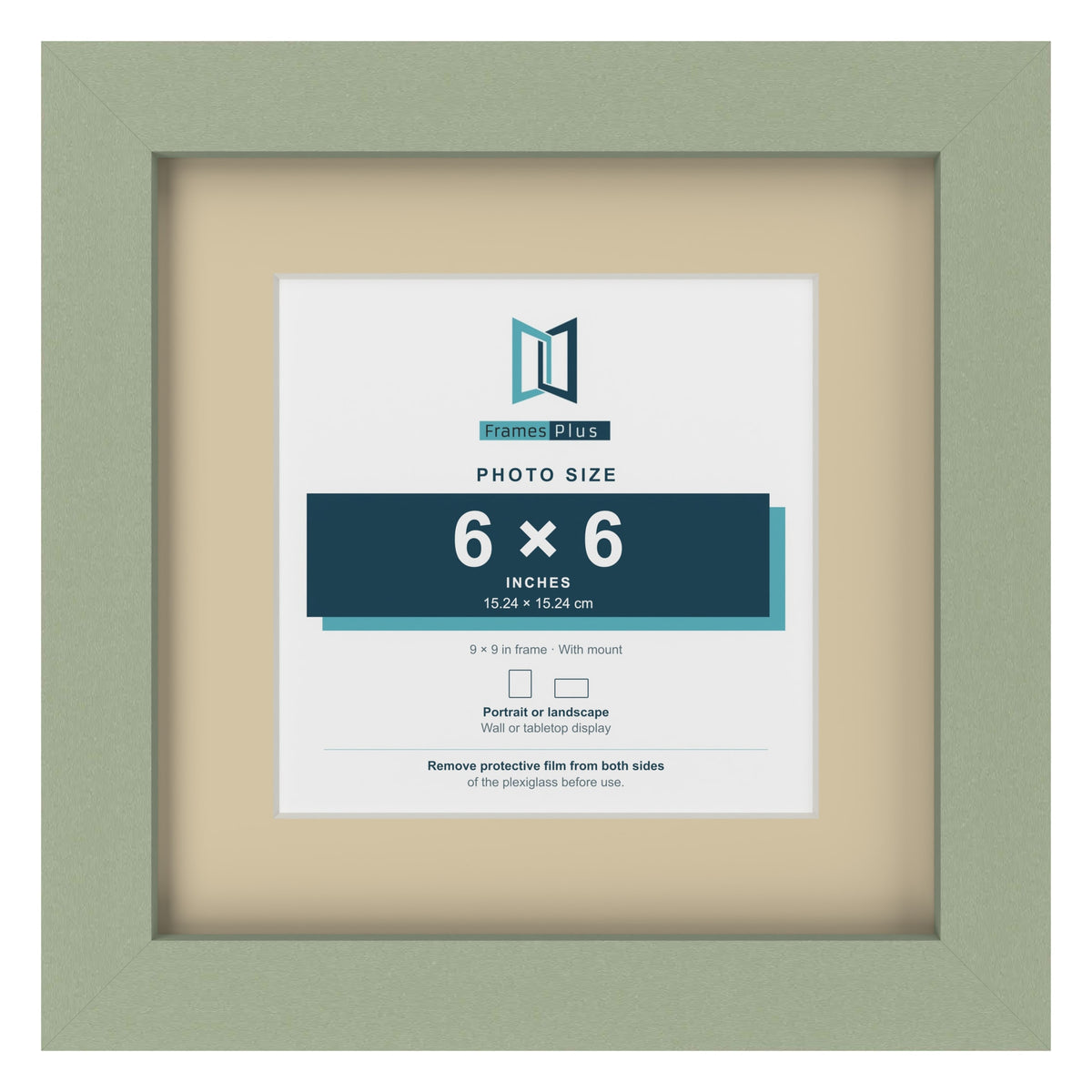 Green 9 x 9 inch picture frame with an ivory mount for a 6 x 6 inch photo