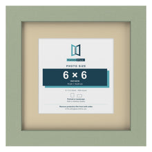 Green 9 x 9 inch picture frame with an ivory mount for a 6 x 6 inch photo